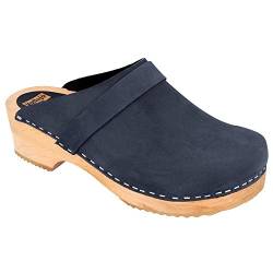 Vollsjö Herren Clogs Aus Holz Und Leder/Wildleder Hausschuhe Holzschuhe Clogs Für Männer, Modisch Und Gemütlich Freizeitschuhe, Heimschuhe, Hergestellt In Der EU, 44, Wildleder-Dunkelblau von Vollsjö