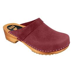 Vollsjö Herren Clogs Aus Holz Und Leder/Wildleder Hausschuhe Holzschuhe Clogs Für Männer, Modisch Und Gemütlich Freizeitschuhe, Heimschuhe, Hergestellt In Der EU, 46, Wildleder-Weinrot von Vollsjö