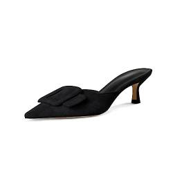 Volrina Pantoletten mit Kätzchen-Absatz für Damen, spitzer Zehenbereich, quadratische Schnalle, rückenfrei, zum Reinschlüpfen, Wildleder, Stiletto-Kleid, Absatz, Sandalen, Hochzeit, Party, Schuhe, von Volrina