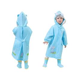 Regen Poncho Kinder, Unisex Wasserdicht Regenmantel Jungen Atmungsaktiv Regenjacke Mädchen Regencape Regenbekleidung mit Kapuze(7-9 Jahre,Blau,Größe XXL) von Volunboy