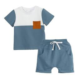 Volunboy 2tlg Babykleidung Set, Sommer Kleidung Outfit Kurzarm T-Shirt Top + Hose/Shorts Bekleidung Sets für Jungen(12-18 Monate,Blau Weiß,Größe 80) von Volunboy
