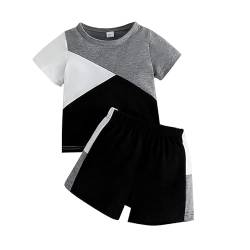 Volunboy 2tlg Babykleidung Set, Sommer Kleidung Outfit Kurzarm T-Shirt Top + Hose/Shorts Bekleidung Sets für Jungen(2-3 Jahre,Schwarz Grau,Größe 100) von Volunboy