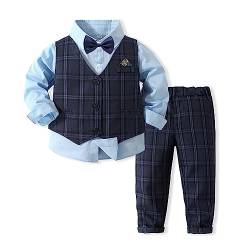 Volunboy Baby Anzug Jungen Anzugweste Hemd mit Fliege für Festlich Hochzeit Bekleidung Set 4tlg(18-24 Monate,Blau,Größe 90) von Volunboy