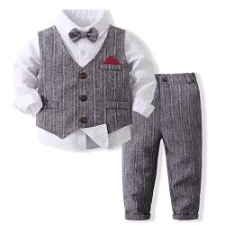 Volunboy Baby Anzug Jungen Anzugweste Hemd mit Fliege für Festlich Hochzeit Bekleidung Set 4tlg（18-24 Monate，Grau，Größe 90） von Volunboy