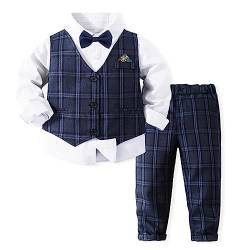 Volunboy Baby Anzug Jungen Anzugweste Hemd mit Fliege für Festlich Hochzeit Bekleidung Set 4tlg(18-24 Monate,Marine Blau,Größe 90) von Volunboy