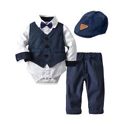 Volunboy Baby Anzug Jungen Anzugweste Hemd mit Fliege für Festlich Hochzeit Bekleidung Set 4tlg(18-24 Monate,Marine Weiß,Größe 90) von Volunboy