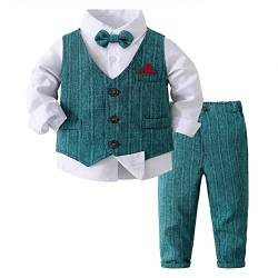 Volunboy Baby Anzug Jungen Anzugweste Hemd mit Fliege für Festlich Hochzeit Bekleidung Set 4tlg（2-3 Jahre，Grün，Größe 100） von Volunboy