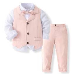 Volunboy Baby Anzug Jungen Anzugweste Hemd mit Fliege für Festlich Hochzeit Bekleidung Set 4tlg(3-4 Jahre,Leinen,Größe 110) von Volunboy