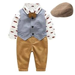 Volunboy Baby Anzug Jungen Anzugweste Hemd mit Fliege für Festlich Hochzeit Bekleidung Set 4tlg（9-12 Monate，Fuchs，Größe 73） von Volunboy