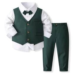 Volunboy Baby Anzug Jungen Anzugweste Hemd mit Fliege für Festlich Hochzeit Bekleidung Set 4tlg(Tiefgrün,12-18 Monate,Größe 80) von Volunboy