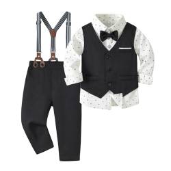 Volunboy Baby Anzug Jungen Anzugweste Hemd mit Fliege für Festlich Hochzeit Bekleidung Set 4tlg(Weiß Schwarz,3-4 Jahre,Größe 110) von Volunboy