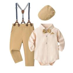 Volunboy Baby Jungen Anzug Set Bekleidung Hemd mit Fliege + Hosenträger Hosen Strampler Anzug（12-18 Monate，Größe 80，Khaki） von Volunboy