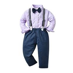 Volunboy Baby Jungen Anzug Set Bekleidung Hemd mit Fliege + Hosenträger Hosen Strampler Anzug(12-18 Monate,Reines Lila,Größe 80) von Volunboy