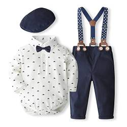 Volunboy Baby Jungen Anzug Set Bekleidung Hemd mit Fliege + Hosenträger Hosen Strampler Anzug(12-18 Monate,Weißes Boot,Größe 80) von Volunboy