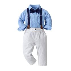 Volunboy Baby Jungen Anzug Set Bekleidung Hemd mit Fliege + Hosenträger Hosen Strampler Anzug(18-24 Monate,Blau Weiß,Größe 90) von Volunboy