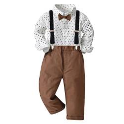Volunboy Baby Jungen Anzug Set Bekleidung Hemd mit Fliege + Hosenträger Hosen Strampler Anzug(18-24 Monate,WeißPunkte,Größe 90) von Volunboy