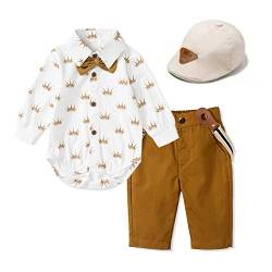 Volunboy Baby Jungen Anzug Set Bekleidung Hemd mit Fliege + Hosenträger Hosen Strampler Anzug(18-24 Monate,Weiße Krone,Größe 90) von Volunboy