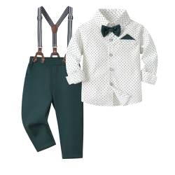 Volunboy Baby Jungen Anzug Set Bekleidung Hemd mit Fliege + Hosenträger Hosen Strampler Anzug(2-3 Jahre,Größe 100,Grün Weiß) von Volunboy
