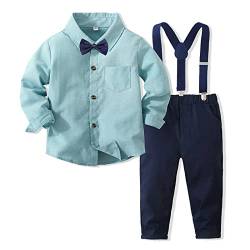 Volunboy Baby Jungen Anzug Set Bekleidung Hemd mit Fliege + Hosenträger Hosen Strampler Anzug(3-4 Jahre,Reines Grün,Größe 110) von Volunboy