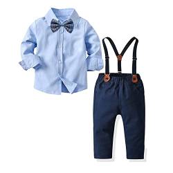 Volunboy Baby Jungen Anzug Set Bekleidung Hemd mit Fliege + Hosenträger Hosen Strampler Anzug(Blau,2-3 Jahre,Größe 100) von Volunboy
