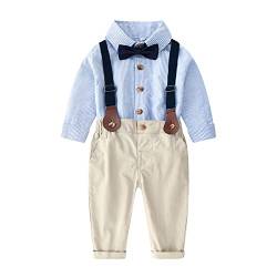 Volunboy Baby Jungen Anzug Set Bekleidung Hemd mit Fliege + Hosenträger Hosen Strampler Anzug(Größe 120,4-5 Jahre,Blaue Streifen) von Volunboy