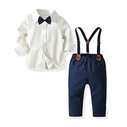 Volunboy Baby Jungen Anzug Set Bekleidung Hemd mit Fliege + Hosenträger Hosen Strampler Anzug(Größe 130,5-6 Jahre,Beige) von Volunboy
