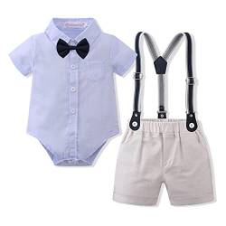 Volunboy Baby Jungen Anzug Set Bekleidung Hemd mit Fliege + Hosenträger Shorts Strampler Anzug（12-18 Monate，BlauGrau，Größe 80） von Volunboy