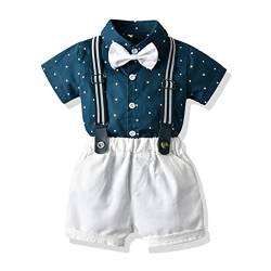 Volunboy Baby Jungen Anzug Set Bekleidung Hemd mit Fliege + Hosenträger Shorts Strampler Anzug(12-18 Monate,BlauerStern,Größe 80) von Volunboy