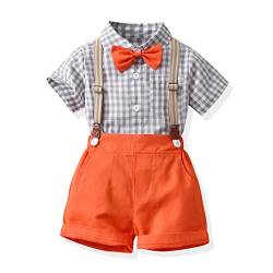 Volunboy Baby Jungen Anzug Set Bekleidung Hemd mit Fliege + Hosenträger Shorts Strampler Anzug（3-4 Jahre，Orange，Größe 110） von Volunboy