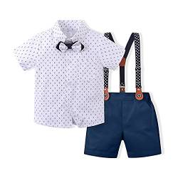 Volunboy Baby Jungen Anzug Set Bekleidung Hemd mit Fliege + Hosenträger Shorts Strampler Anzug(3-4 Jahre,Weiße Punkte,Größe 110) von Volunboy