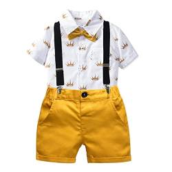 Volunboy Baby Jungen Anzug Set Bekleidung Hemd mit Fliege + Hosenträger Shorts Strampler Anzug（5-6 Jahre，Krone，Größe 130） von Volunboy