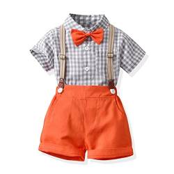 Volunboy Baby Jungen Anzug Set Bekleidung Hemd mit Fliege + Hosenträger Shorts Strampler Anzug（5-6 Jahre，Orange，Größe 130） von Volunboy