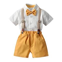 Volunboy Baby Jungen Anzug Set Bekleidung Hemd mit Fliege + Hosenträger Shorts Strampler Anzug(Gelb,9-12 Monate,Größe 70) von Volunboy