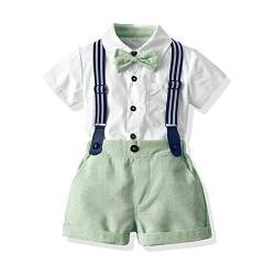 Volunboy Baby Jungen Anzug Set Bekleidung Hemd mit Fliege + Hosenträger Shorts Strampler Anzug(Größe 80,12-18 Monate,Grün) von Volunboy