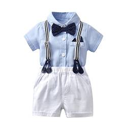 Volunboy Baby Jungen Anzug Set Bekleidung Hemd mit Fliege + Hosenträger Shorts Strampler Anzug（Hellblau，12-18 Monate，Größe 80） von Volunboy