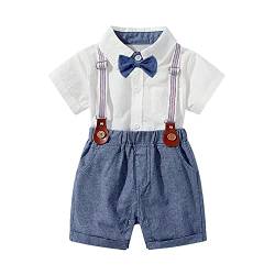 Volunboy Baby Jungen Anzug Set Bekleidung Hemd mit Fliege + Hosenträger Shorts Strampler Anzug（Weiß，12-18 Monate，Größe 80） von Volunboy