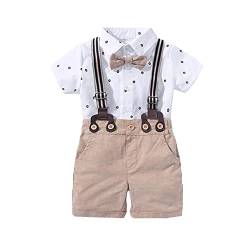 Volunboy Baby Jungen Anzug Set Bekleidung Hemd mit Fliege + Hosenträger Shorts Strampler Anzug（Weiß，12-18 Monate，Größe 80） von Volunboy