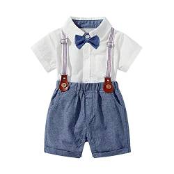 Volunboy Baby Jungen Anzug Set Bekleidung Hemd mit Fliege + Hosenträger Shorts Strampler Anzug（Weiß，6-9 Monate，Größe 66） von Volunboy