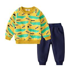 Volunboy Baby Jungen Dinosaurier kleidung, Kinder Pullover Jogginganzug Sweatshirt Langarmshirt und Hosen 2tlg für 2-6 Jahre(5-6 Jahre,Gelbes Krokodil,Größe 130) von Volunboy