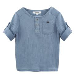 Volunboy Baby Jungen Henley Shirt Kurzarm/Langarmshirt, Baumwolle Lässiges Knopf Tshirt Top mit Tasche 1-5 Jahre（Blau，4-5 Jahre，Größe 120） von Volunboy