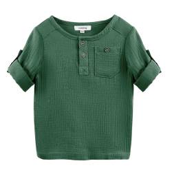 Volunboy Baby Jungen Henley Shirt Kurzarm/Langarmshirt, Baumwolle Lässiges Knopf Tshirt Top mit Tasche 1-5 Jahre（Grün，1-2 Jahre，Größe 90） von Volunboy