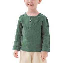 Volunboy Baby Jungen Henley Shirt Kurzarm/Langarmshirt, Baumwolle Lässiges Knopf Tshirt Top mit Tasche 1-5 Jahre（Grün，2-3 Jahre，Größe 100） von Volunboy