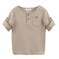 Volunboy Baby Jungen Henley Shirt Kurzarm/Langarmshirt, Baumwolle Lässiges Knopf Tshirt Top mit Tasche 1-5 Jahre（Khaki，1-2 Jahre，Größe 90） von Volunboy