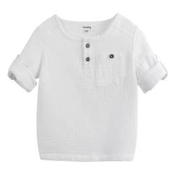 Volunboy Baby Jungen Henley Shirt Kurzarm/Langarmshirt, Baumwolle Lässiges Knopf Tshirt Top mit Tasche 1-5 Jahre（Weiß，1-2 Jahre，Größe 90） von Volunboy