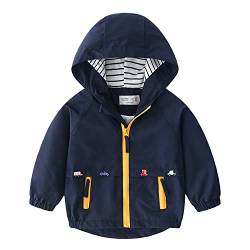 Volunboy Baby Kapuzen Jackets, Jungen Langarm Winddicht Mantel Cartoon Aufdruck Jacken(3-4 Jahre,Marineblau2,Größe 110) von Volunboy