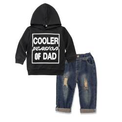 Volunboy Bekleidungssets für Baby Jungen, Langarm Brief Drucken Hoodies + Blau Jeans 2PCS Kleidung Outfit(2-3 Jahre,Schwarz Cool,Größe 100) von Volunboy