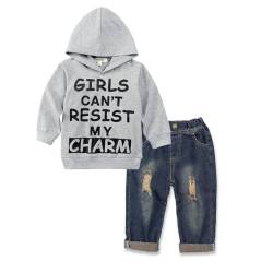 Volunboy Bekleidungssets für Baby Jungen, Langarm Brief Drucken Hoodies + Blau Jeans 2PCS Kleidung Outfit(3-4 Jahre,Grau,Größe 110) von Volunboy