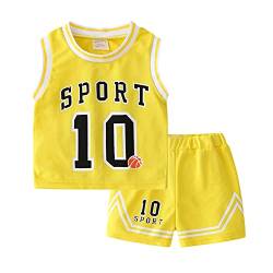 Volunboy Kinder Sommer Tank Top & Shorts Set, Ärmellose T-Shirt + Kurze Hosen Sportbekleidung(Gelb,1-2 Jahre,Größe 90) von Volunboy