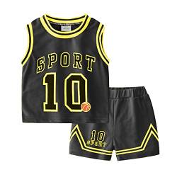 Volunboy Kinder Sommer Tank Top & Shorts Set, Ärmellose T-Shirt + Kurze Hosen Sportbekleidung(Schwarz,6-7 Jahre,Größe 140) von Volunboy