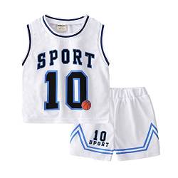 Volunboy Kinder Sommer Tank Top & Shorts Set, Ärmellose T-Shirt + Kurze Hosen Sportbekleidung(Weiß,2-3 Jahre,Größe 100) von Volunboy